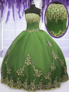 Low Price Olive Green Sleeveless Tulle Zipper Quinceanera Dress for Military Ball and Sweet 16 and Quinceanera