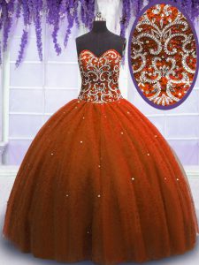 Smart Rust Red Sleeveless Beading Floor Length Quinceanera Gown
