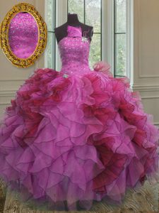 Organza Sleeveless Floor Length Ball Gown Prom Dress and Ruffles and Sequins