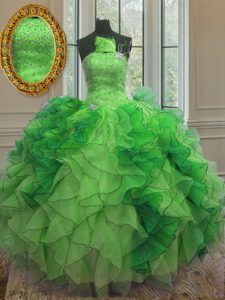 Sumptuous Floor Length Green 15th Birthday Dress Strapless Sleeveless Lace Up
