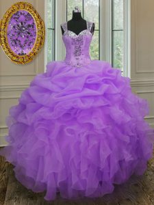Straps Sleeveless Organza 15th Birthday Dress Beading and Ruffles Zipper