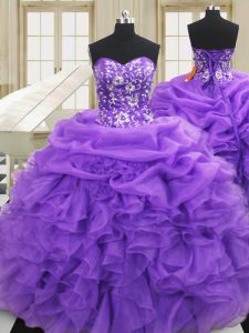 Purple Lace Up Sweet 16 Dresses Embroidery and Ruffles Sleeveless Floor Length
