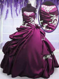 Fashionable Pick Ups Floor Length Purple 15 Quinceanera Dress Strapless Sleeveless Lace Up