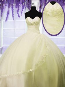 Light Yellow Sweetheart Lace Up Appliques Sweet 16 Quinceanera Dress Sleeveless