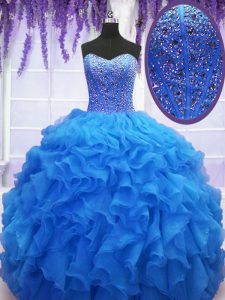 Royal Blue Sweetheart Lace Up Beading and Ruffles Quinceanera Dresses Sleeveless