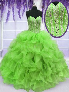 Graceful Ruffles and Sequins Sweet 16 Quinceanera Dress Lace Up Sleeveless Floor Length