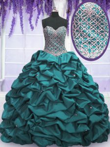 Traditional Beading and Sequins and Pick Ups Quinceanera Gowns Teal Lace Up Sleeveless Floor Length