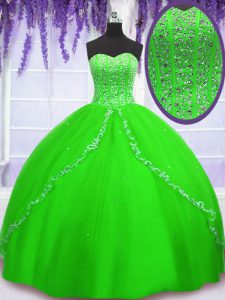 Custom Made Sweetheart Sleeveless Party Dresses Floor Length Beading Tulle