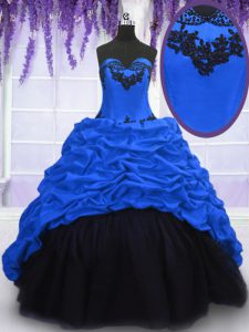 Captivating Royal Blue Party Dress Wholesale Military Ball and Sweet 16 and Quinceanera and For with Appliques and Pick Ups Sweetheart Sleeveless Sweep Train Lace Up