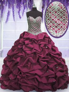 Beading and Sequins and Pick Ups Quinceanera Gown Burgundy Lace Up Sleeveless Floor Length