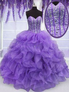 Romantic Lavender Sweetheart Neckline Beading and Ruffles 15 Quinceanera Dress Sleeveless Lace Up