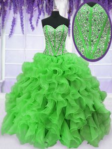 Dynamic Sleeveless Floor Length Beading and Ruffles Lace Up Quinceanera Dress with