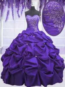 Ideal Purple Sweetheart Neckline Beading and Pick Ups 15th Birthday Dress Sleeveless Lace Up