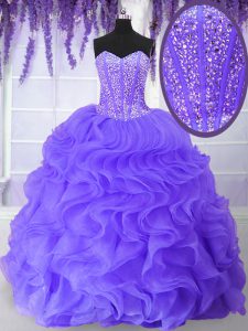 Artistic Ball Gowns Sweet 16 Quinceanera Dress Lavender Sweetheart Organza Sleeveless Floor Length Lace Up