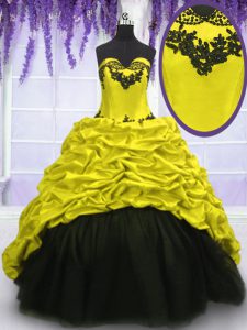 Sleeveless With Train Appliques and Pick Ups Lace Up Vestidos de Quinceanera with Multi-color Sweep Train