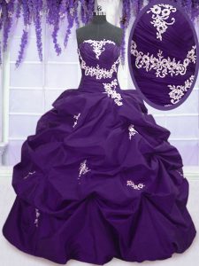 High End Purple Sweetheart Neckline Appliques and Pick Ups Quinceanera Dresses Sleeveless Lace Up