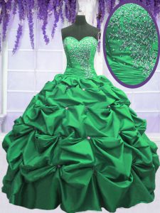 Customized Pick Ups Green Sleeveless Taffeta Lace Up Teens Party Dress for Military Ball and Sweet 16 and Quinceanera