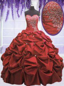 Pick Ups Floor Length Coral Red Sweet 16 Dress Sweetheart Sleeveless Lace Up