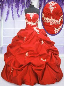 Exceptional Appliques and Ruching and Pick Ups Quince Ball Gowns Coral Red Lace Up Sleeveless Floor Length