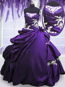 Appliques and Pick Ups Quinceanera Dress Purple Lace Up Sleeveless Floor Length