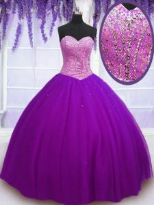 Floor Length Ball Gowns Sleeveless Eggplant Purple Quinceanera Dress Lace Up