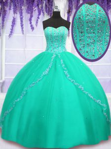Turquoise Quinceanera Dress For with Beading and Sequins Sweetheart Sleeveless Lace Up