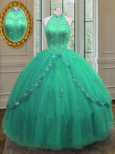 Simple Sweetheart Sleeveless Lace Up Quinceanera Dress Turquoise Tulle
