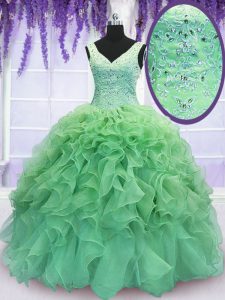 Floor Length Lace Up Ball Gown Prom Dress for Military Ball and Sweet 16 and Quinceanera with Beading and Ruffles