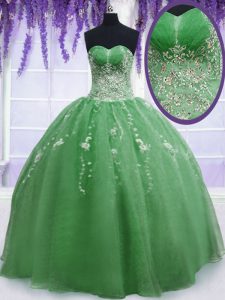 Green Ball Gowns Sweetheart Sleeveless Organza Floor Length Zipper Beading Vestidos de Quinceanera