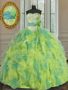 Floor Length Ball Gowns Sleeveless Multi-color Quince Ball Gowns Lace Up
