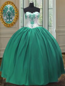 Noble Turquoise Sweetheart Lace Up Embroidery Quinceanera Gowns Sleeveless