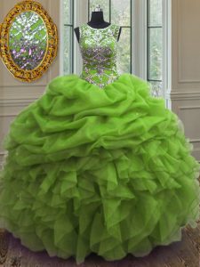 Pick Ups Ball Gowns Quinceanera Gowns Scoop Organza Sleeveless Floor Length Lace Up