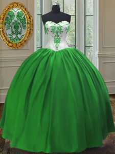 Green Quinceanera Gown Military Ball and Sweet 16 and Quinceanera and For with Embroidery Sweetheart Sleeveless Lace Up