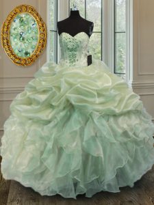 Latest Sweetheart Sleeveless Lace Up Quinceanera Gowns Green Organza