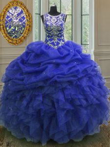 Pick Ups Floor Length Royal Blue Sweet 16 Dress Scoop Sleeveless Lace Up