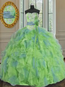 Adorable Multi-color Sleeveless Organza Lace Up 15th Birthday Dress for Military Ball and Sweet 16 and Quinceanera