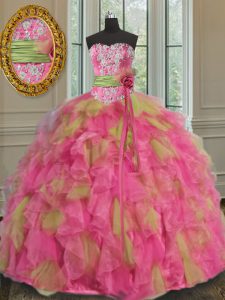 Delicate Multi-color Quinceanera Gown Military Ball and Sweet 16 and Quinceanera and For with Beading and Ruffles and Sequins Sweetheart Sleeveless Lace Up