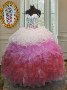 Organza Sweetheart Sleeveless Lace Up Beading and Ruffles and Sashes ribbons Sweet 16 Quinceanera Dress in Multi-color