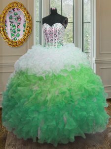 New Style Multi-color Lace Up Sweetheart Beading and Ruffles and Sashes ribbons Sweet 16 Dress Organza Sleeveless