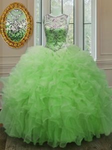 Ball Gowns Scoop Sleeveless Organza Floor Length Lace Up Beading and Ruffles Sweet 16 Quinceanera Dress