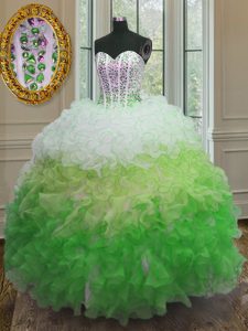 Multi-color Sleeveless Organza Lace Up Sweet 16 Dresses for Military Ball and Sweet 16 and Quinceanera