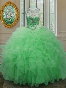 Flare Ball Gowns Ball Gown Prom Dress Green Scoop Organza Sleeveless Floor Length Lace Up
