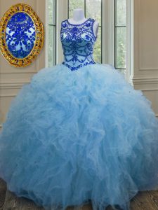Scoop Tulle Sleeveless Floor Length Quinceanera Gown and Beading and Ruffles