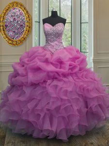 Beautiful Pick Ups Sweetheart Sleeveless Lace Up Sweet 16 Dresses Lilac Organza