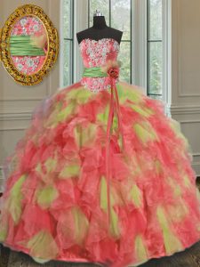 Modest Ball Gowns 15 Quinceanera Dress Multi-color Sweetheart Organza Sleeveless Floor Length Lace Up