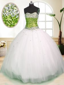 Great Ball Gowns Sweet 16 Quinceanera Dress White Sweetheart Tulle Sleeveless Floor Length Lace Up