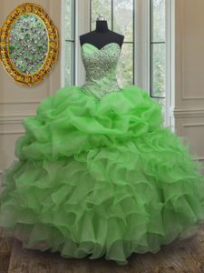 Fabulous Sweetheart Sleeveless Organza 15 Quinceanera Dress Beading and Ruffles and Pick Ups Lace Up