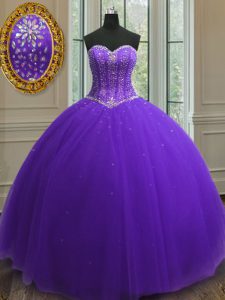 Purple Quinceanera Gowns Military Ball and Sweet 16 and Quinceanera and For with Beading and Sequins Sweetheart Sleeveless Lace Up
