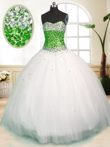 Fantastic White Quince Ball Gowns Military Ball and Sweet 16 and Quinceanera and For with Beading Sweetheart Sleeveless Zipper