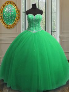 Spectacular Ball Gowns Sweetheart Sleeveless Tulle Floor Length Lace Up Beading and Sequins Sweet 16 Dresses